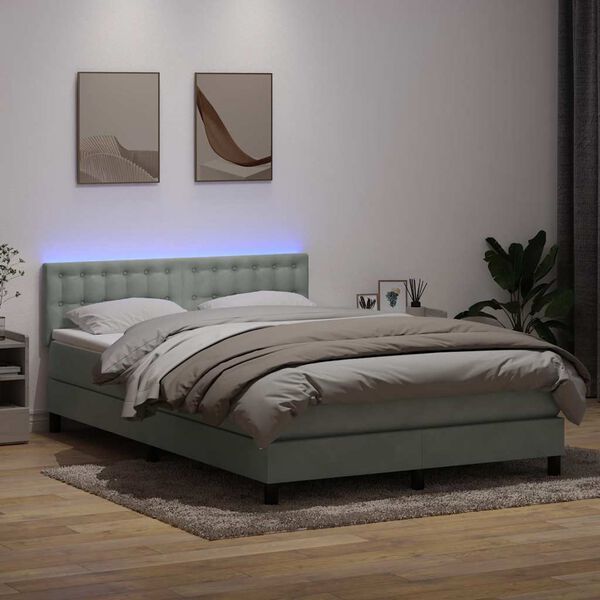 vidaXL Boxspringbett mit Matratze & LED Hellgrau 160x210 cm Samt