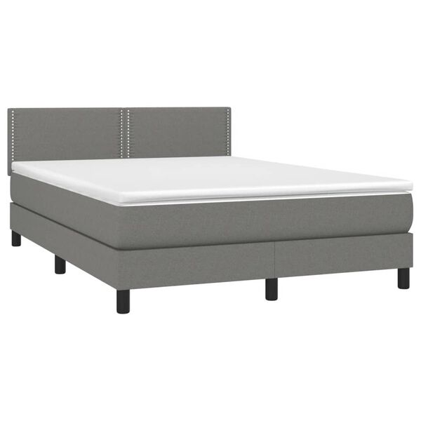 vidaXL Boxspringbett mit Matratze & LED Dunkelgrau 140x200 cm Stoff