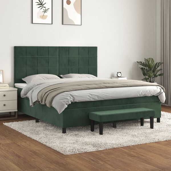 vidaXL Boxspringbett mit Matratze Dunkelgr&uuml;n 180x200 cm Samt