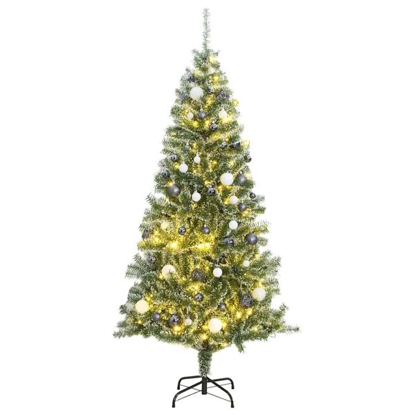 vidaXL K&uuml;nstlicher Weihnachtsbaum 300 LEDs & Kugeln Beschneit 210 cm