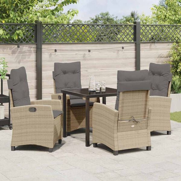 vidaXL Garten Essgruppe mit Kissen 5 pcs Beige Poly-Rattan