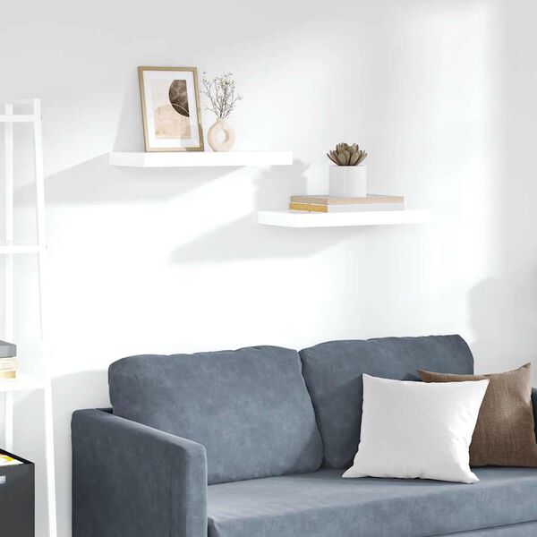 vidaXL Schweberegale 2 Stk. Hochglanz-Wei&szlig; 50x23x3,8 cm MDF