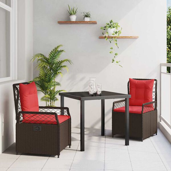 vidaXL Garten Essgruppe 3 pcs Braun Poly-Rattan