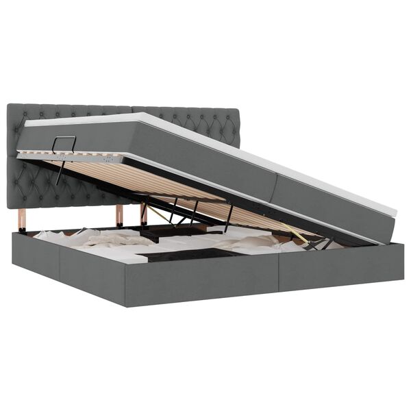 vidaXL Bett mit Stauraum und LED Dunkelgrau 200 x 200 cm Polyester