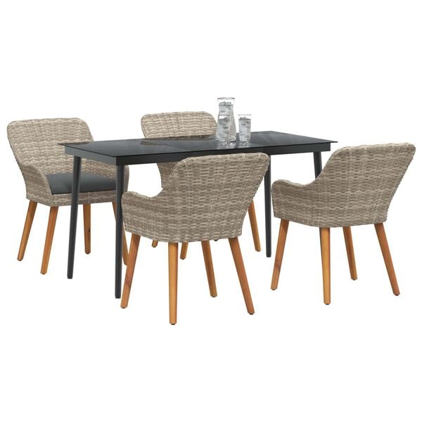 vidaXL Garten Essgruppe mit Kissen 5 pcs Hellgrau Poly-Rattan