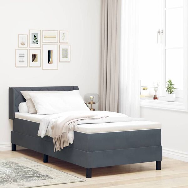 vidaXL Boxspringbett mit Matratze Dunkelgrau 200 x 90 cm Samt