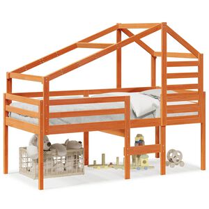 vidaXL Hochbett mit Dach Wachsbraun 80x200 cm Massivholz Kiefer