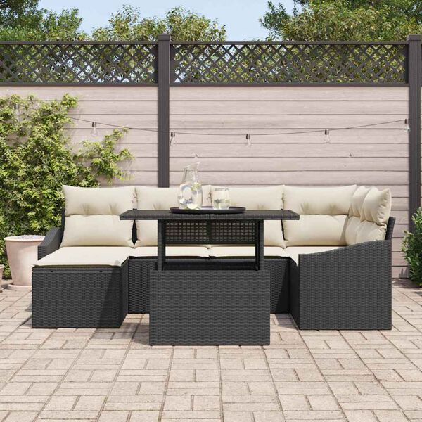 vidaXL Garten-Sofa-Set mit Kissen 7 pcs Schwarz und Creme