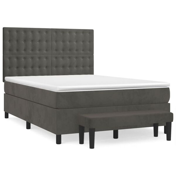 vidaXL Boxspringbett mit Matratze Dunkelgrau 140x190 cm Samt