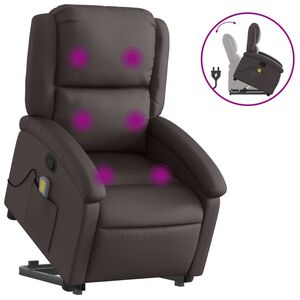 vidaXL Massagesessel mit Aufstehhilfe Dunkelbraun Echtleder