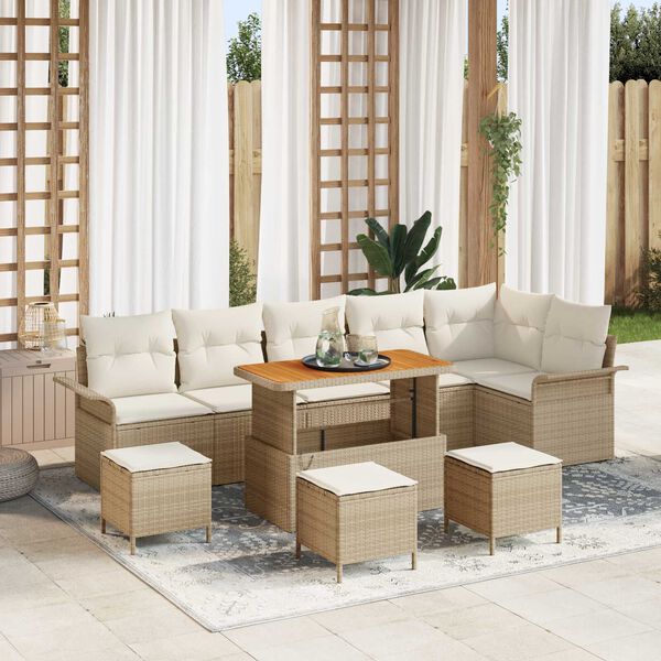 vidaXL Gartensofa-set mit Kissen 10 pcs Beige Poly-Rattan