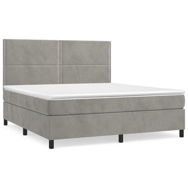 vidaXL Boxspringbett mit Matratze Hellgrau 180x200 cm Samt