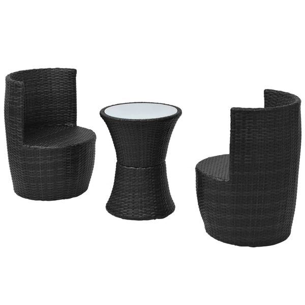vidaXL 3-tlg. Bistro-Set mit Auflagen Poly Rattan Schwarz