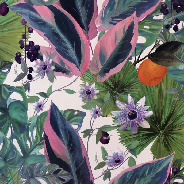 DUTCH WALLCOVERINGS Tapete Passion Flower Wei&szlig; und Gr&uuml;n