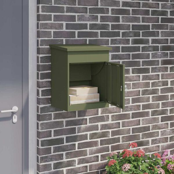 vidaXL Paketdrop-Box mit Speicher Olivgr&uuml;n 47,5 x 38 x 59 cm Stahl