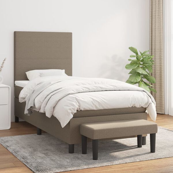 vidaXL Boxspringbett mit Matratze Taupe 90x200 cm Stoff