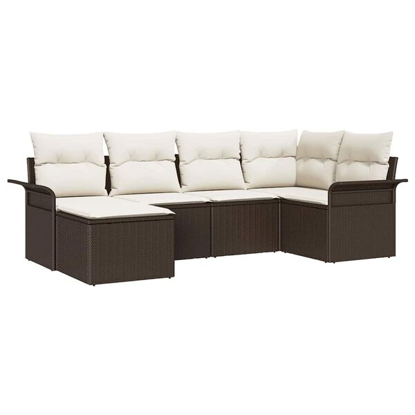 vidaXL Gartensofa-set mit Kissen 6 pcs Braun Poly-Rattan