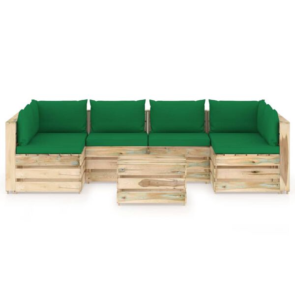 vidaXL 7-tlg. Garten-Lounge-Set mit Kissen Gr&uuml;n Impr&auml;gniertes Holz