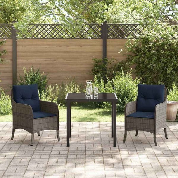 vidaXL Garten Essgruppe mit Kissen 3 pcs Grau Poly-Rattan
