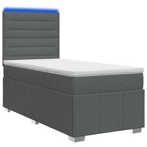 vidaXL LED Boxspringbett mit Matratze Dunkelgrau 90 x 190 cm Stoff