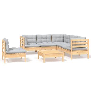 vidaXL 6-tlg. Garten-Lounge-Set mit Grauen Kissen Kiefernholz