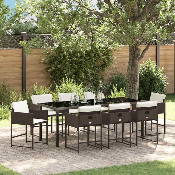vidaXL Garten Essgruppe mit Kissen 9 pcs Braun Poly-Rattan