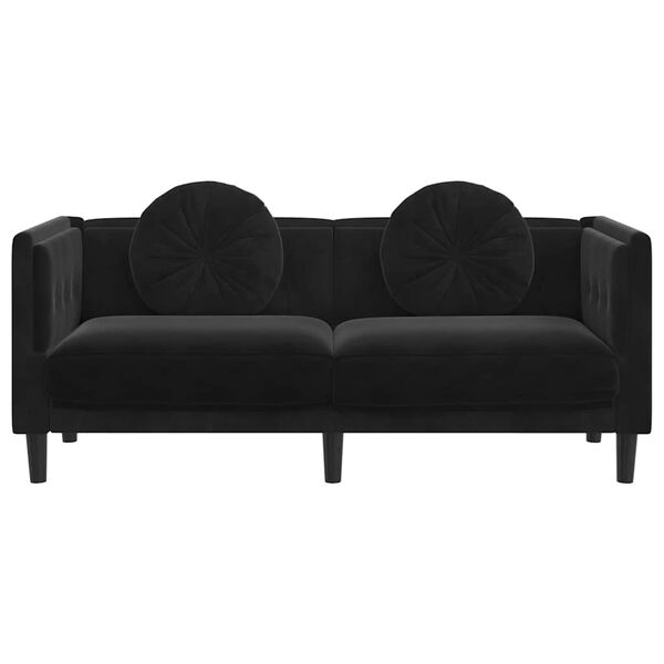 vidaXL Sofa mit Kissen 2-Sitzer Schwarz Samt