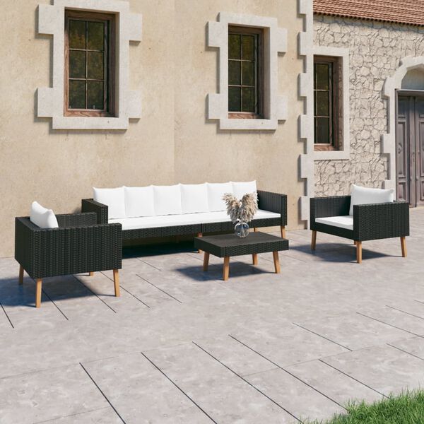 vidaXL 4-tlg. Garten-Lounge-Set mit Auflagen Poly Rattan Schwarz