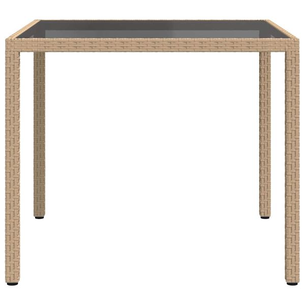 vidaXL Gartentisch 90x90x75 cm Gehärtetes Glas Poly Rattan Beige