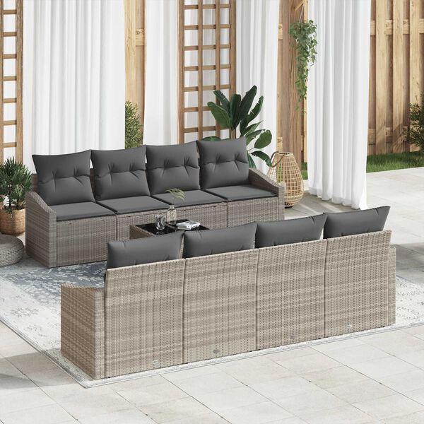 vidaXL Sofa Set mit Kissen mit Kissen 9 pcs Hellgrau Poly Rattan