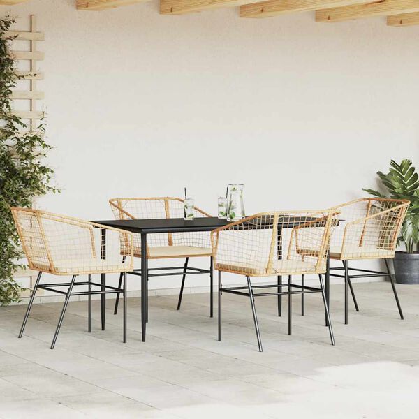 vidaXL 5-tlg. Garten-Essgruppe mit Kissen Braun Poly Rattan Glas