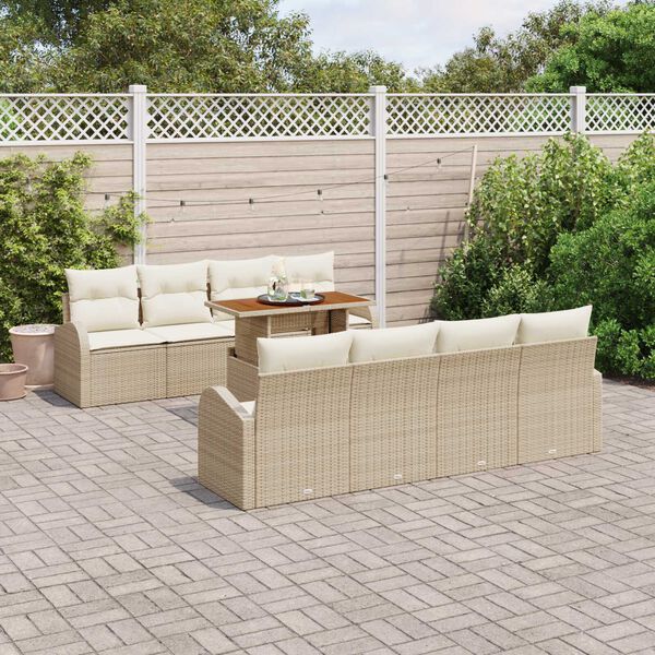 vidaXL Garten-Sofa-Set mit Speicher 9 pcs Beige Poly Rattan