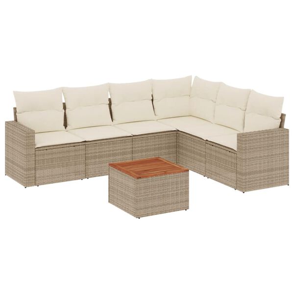 vidaXL 7-tlg. Garten-Sofagarnitur mit Kissen Beige Poly Rattan
