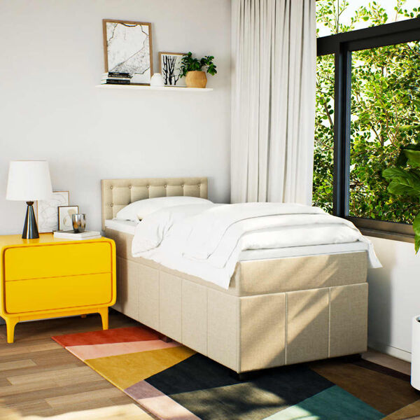 vidaXL Boxspringbett mit Matratze Creme 90x200 cm Stoff