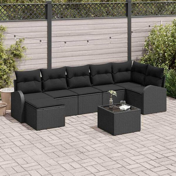 vidaXL Sofa Set mit Kissen mit Speicher 8 pcs Schwarz Poly-Rattan