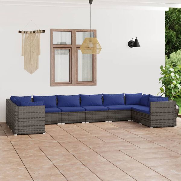 vidaXL 10-tlg. Garten-Lounge-Set mit Kissen Poly Rattan Grau