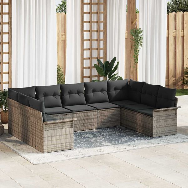 vidaXL Gartensofa-set mit Speicher 9 pcs Grau Poly-Rattan
