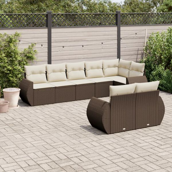 vidaXL 8-tlg. Garten-Sofagarnitur mit Kissen Braun Poly Rattan