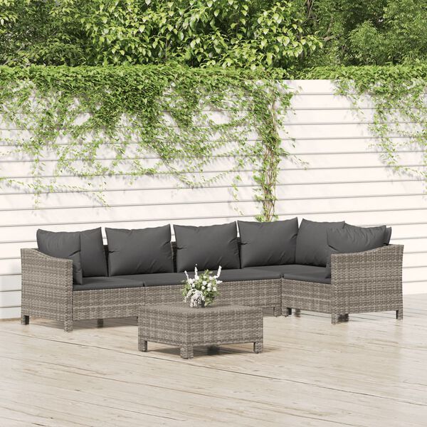vidaXL 6-tlg. Garten-Lounge-Set mit Kissen Grau Poly Rattan