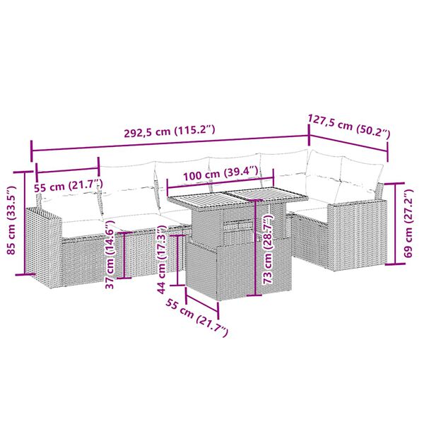 vidaXL 7-tlg. Garten-Sofagarnitur mit Kissen Beige Poly Rattan