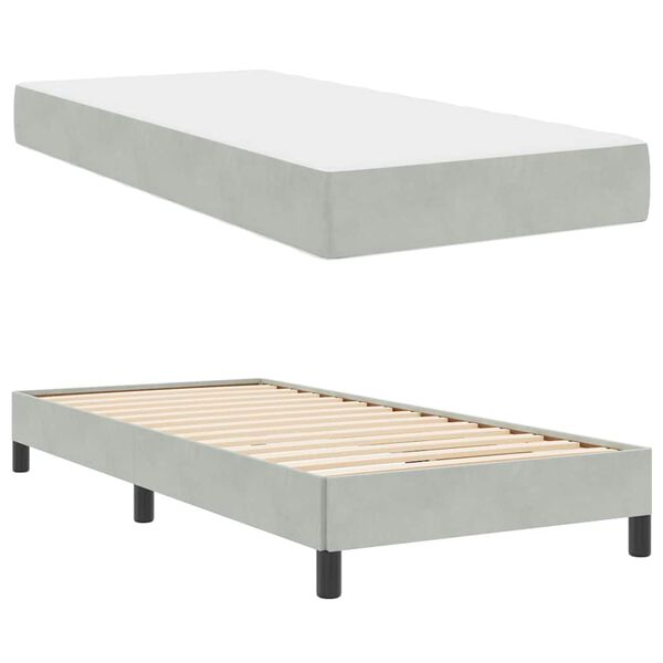 vidaXL Boxspringbett mit Matratze Hellgrau 90 x 210 cm Stoff