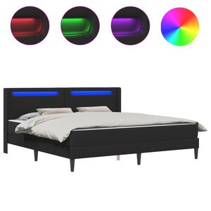 vidaXL Bettrahmen mit LED-Lichtleisten Schwarz 180 x 200 cm Kunstleder