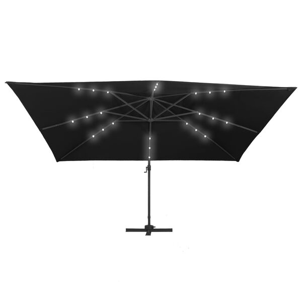 vidaXL Ampelschirm mit LED-Leuchten und Alu-Mast 400x300 cm Schwarz