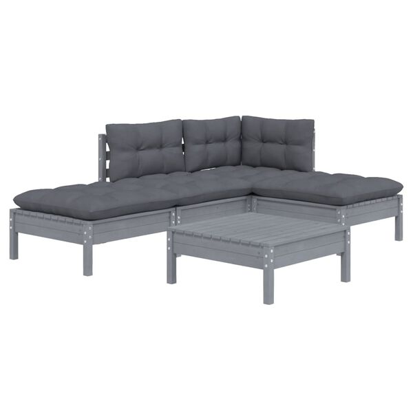 vidaXL 5-tlg. Garten-Lounge-Set mit Kissen Grau Kiefernholz