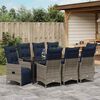 vidaXL Tisch- und Stuhlset mit Kissen 9 pcs Grau PE-Rattan