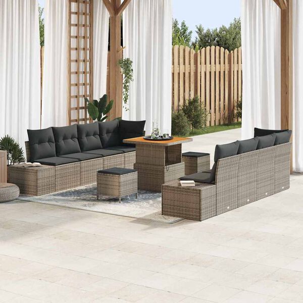 vidaXL Gartensofa-set mit Kissen 11 pcs Grau Poly-Rattan