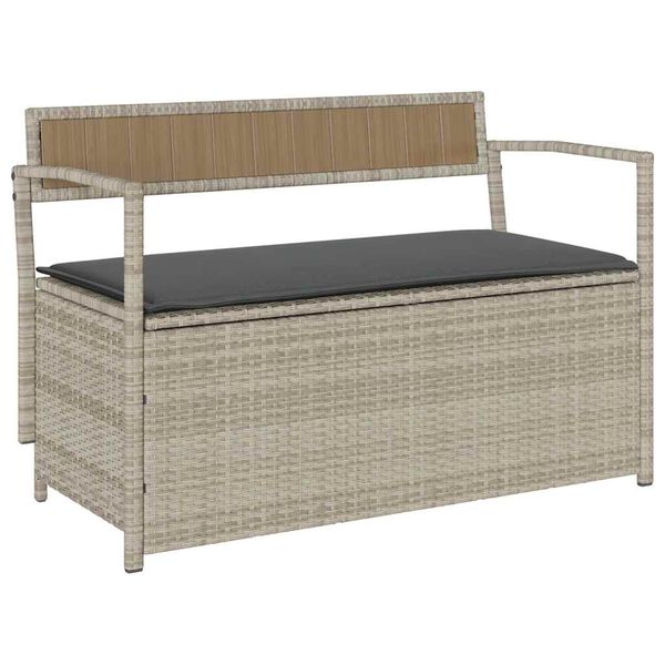 vidaXL Gartenbank mit Stauraum und Kissen Hellgrau Poly Rattan