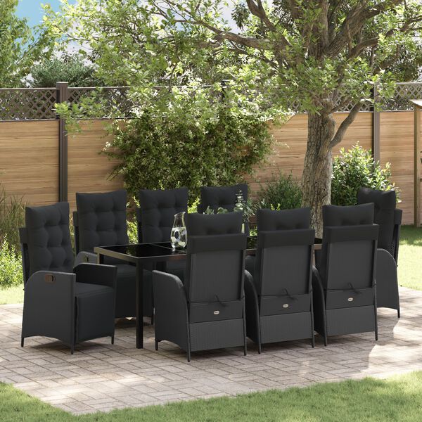 vidaXL Garten Essgruppe mit Kissen 9 pcs Schwarz Poly-Rattan