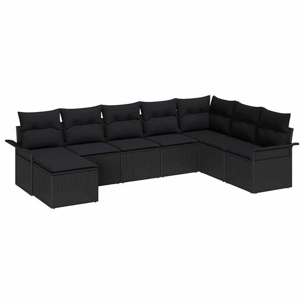 vidaXL Garten-Sofa-Set mit Kissen 8 pcs Schwarz Poly Rattan