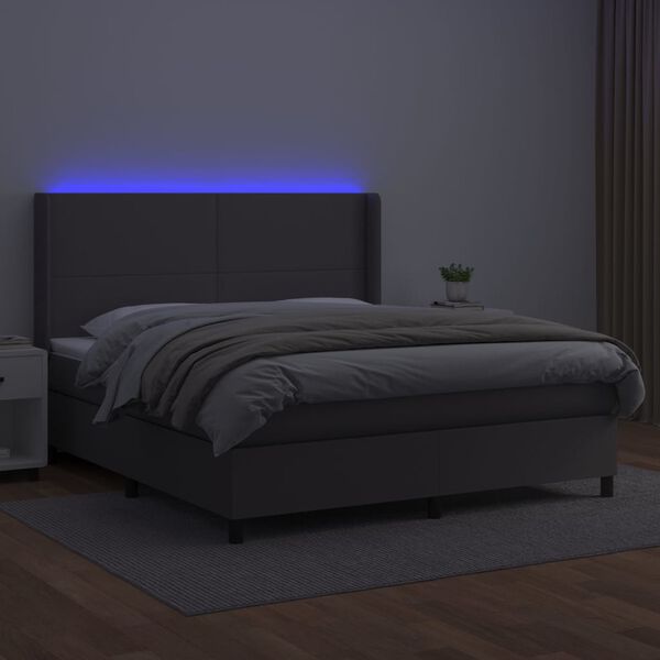 vidaXL Boxspringbett mit Matratze & LED Grau 180x200 cm Kunstleder